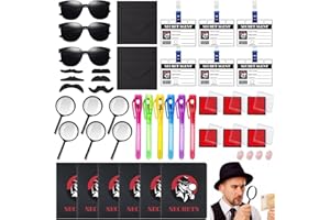 HIMOMO 45 Pezzi Detective Set con Penna UV, Taccuino,Occhiali Spia,Carte D'identità , Lente D'Ingracndimento, barba, Articoli per Feste a Tema Detective