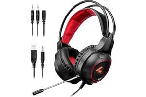 LYCANDER Gaming Headset with Microphone LED Light, 3.5mm input - for PC, PS4, Xbox One, Nintendo Switch and more (Essential - Black/Red)