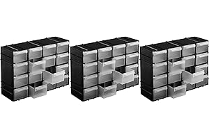 Kigima Sortierbox 3er Set 22x15x8cm 16 Fächer Schwarz – Praktisches Kleinteilemagazin aus Plastik – Sortimentskasten für Wandmontage geeignet – ideal als Werkstatt Organizer