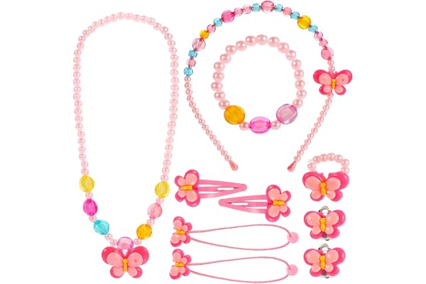 Hifot Bijoux Enfants Petites Filles Collier Bracelet Bague Boucles d'oreilles Clip Pinces à Cheveux Set, Bijoux de Fantaisie Cadeaux de fête Cadeau pour Jeu d'habillage