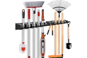 IBELL 2 Piezas Colgador Escobas y Fregonas, Soporte Escobas Pared Cuelga Escobas Gancho Pared y Organizador (Negro, 2 piezas)