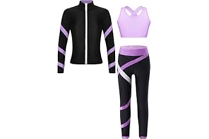 iEFiEL Kids Girls Dance Outfits Zipper Jacket Sleeveless Crop Top and Gym Leggings Set Athletic Tracksuit Sports Outfits