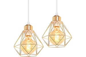 TOKIUS 2 Piezas Lámparas Colgantes Retro Diseño de Jaula de Hierro Dorado Ø 16cm Vintage Lámparas de Techo E27 Iluminación de Techo de Interior para Pasillo Salon Cocina Dormitorio (1 Foco, Oro)