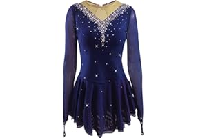 LIUHUO Robe de patinage artistique en Maille extensible avec Manches crochetées Pour fille Quatre Couleurs