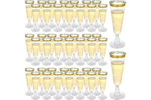 JMIATRY 100 copas de champán de plástico de 160 ml, copas de champán con borde dorado para fiestas, bodas, cumpleaños, pícnic
