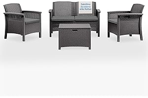 Tomaino - Salotto Da Giardino Esterno Stile Rattan - Set Salotto Da Esterno in Polipropilene Impermeabile e Idrorepellente - Salottino Giardino Nero