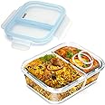 AGARO Compartment Lunch Box/Container 600Ml, Office Tiffin Box for Men & Women, Borosilicate Glass Body, Microwave Oven Safe, Leak Proof Locking Lid, Airtight Tiffin for Office, Transparent