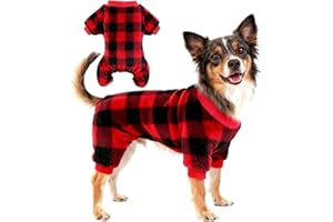 FUTERLY Dog Christmas Pajamas Fleece Dog Christmas Outfit Plaid Dogs Pjs Dog Xmas Pajamas Soft Puppy Clothes Onesies(Red,L)