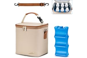 BABEYER Breastmilk Cooler Bag with Ice Pack Included, Baby Bottle Cooler Bag for 6 Large Baby Bottles (up to 270ml), Cream