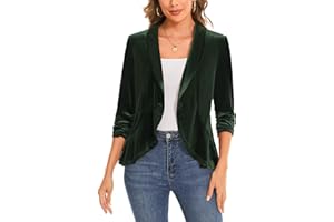 MINTLIMIT Ladies Casual Velvet Blazers Shawl Lapel Fashion Jacket Cardigan 3/4 Ruched Sleeve Jackets Ruffle Hem Coat Open Front Outerwear