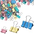 72Pcs Bulldog Clips, 15mm 19mm 25mm Assorted Size Paper Clips, Colored Metal Foldback Clips, File Money Papper Stationary Clamps for Office School Home Kitchen Shops