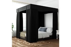 Hvqic Svart baldakin sänggardiner – 4 hörnstolpar sänggardiner king size-sängkläder ljussäkra draperier säng baldakin för vuxna och flickor sovrumsdekoration (king size-säng)