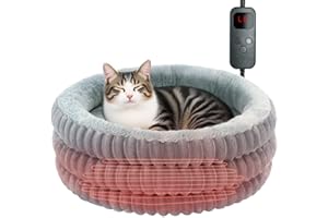 HBPLN Heated Cat Bed, Round Donut Washable Deep Sleep Calming Heated Pet Beds for Indoor Cats and Small Dogs, Comfort Electric Thermal Cat Warming Bed with Adjustable Heating Pad, 50.8 x 50.8 x 19cm