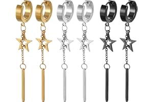 Flongo Creolen Ohrringe, Edelstahl Ohrstecker Ohrringe Ohrhänger Ohrkette Silber Schwarz Gold Golden Stern Quaste Anhänger Jahrgang Hip-Hop Herren Männer Damen Frauen Ohrschmuck