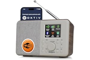 MangoKit SR10 Radio Internet avec Dab/Dab+,Radio WiFi avec Lecteur de Podcasts,Dab Intelligente avec Bluetooth,FM,de Cuisine avec Alimentation et Batterie,Double Alarme,Support de Présélection-Noyer