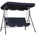 Outsunny Hollywoodschaukel Gartenschaukel Schaukelbank 3-Sitzer mit Dach Stahl Schwarz 172x110x152cm