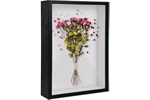 YQSIBTH 3D Shadow Box, 3D Picture Frame, 17 x 22 cm Wooden Deep Box Frame Deep Frame Display Box for Medal Flower Memorabilia Tickets Crafts (Black)