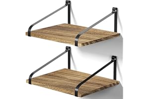 Love-KANKEI Floating Shelves, Rustic Wall Shelves with Large Storage for Kitchen, Living Room, Bathroom, Bedroom And So On, Wall Mount Set of 2, Carbonized Black