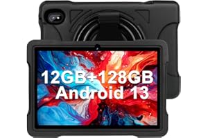 JUSYEA Tablette 10 Pouces 12Go RAM+128Go ROM 1TB To, Tablette Famille/Tablette Enfants, Andorid 13, WiFi 5G, BT 5.0, Cores 2.0 Ghz, Google GMS, 8MP+5MP, Kids Space, Play Store, avec Coque EVA - Sombre