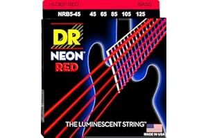 DR Strings HI-DEF NEON™ - RED coloured Bass Strings: 5-String Medium 45-125