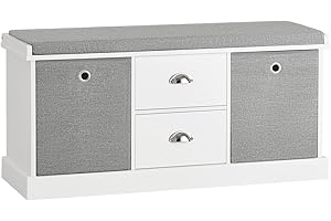 SoBuy FSR66-HG Zapatero Banco con 2 cajones y 2 cestas,Banco con almacenaje,L100 x P35 x H50cm,ES