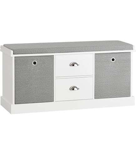 Banc De Rangement TRIENT IDIMEX - Meuble Bas 3 Caisses Vintage Blanc/Naturel Style Maison De Campagne