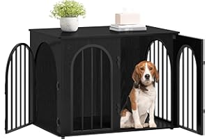 Hzuaneri Hundekäfig Möbel, 80cm Hundebox für Zuhause, 3 Türen, Bogentür, Moderne Hundebox Indoor für Hunde, Beistelltisch, Hundekäfig Hochbelastbar, 80 x 56 x 61 cm, Schwarz DFC85104B
