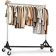 HOKEEPER Commercial Z Base Garment Rack Hold 181kg Heavy Duty Clothing Rack Adjustable Rolling Clothes Rack for Hanging Clothes Racks on Wheels Portable Z Rack, Chrome Finish