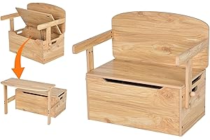 GOPLUS Table Chaise Enfant 3 en 1, Banc Coffre a Jouet Enfant en Bois avec Couvercle, Dossier, Boîte de Rangement, Table d'Activités pour 3-7 Ans, pour Chambre, Maternelle, Salon (Naturel)