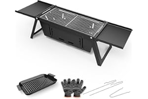 E EASTSTORM Barbecue Grill Klein Edelstahl Holzkohlegril Klappgrill Tragbar Picknickgrill Portable für Outdoor Garten Party 54×21×17.5CM