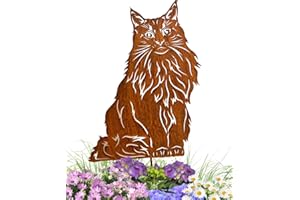 ‎TERMA Terma Stahldesign Maine Coon Katze Gartenstecker Rostfigur Made in Germany Gartendeko Katze edelrost aus Metall Blumenstecker Figur Geschenk Garten deko Gartenfigur