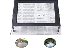 DYBOHF Lente d'ingrandimento da lettura, Lente di ingrandimento 3X, A4 rettangolare con 4 luci LED, Grande Lente Per La Lettura - Dotato di Cordino e Supporto - per Anziani o Scarsa Visione
