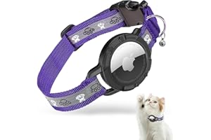 JIARUI AirTag Collare per gatti riflettente Air Tag Collare Gatti GPS Collare con Campana e Regolabile Apple Air Tag Collare per Gatti, Adatto per Gatti Cuccioli [Lila][S]