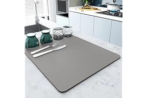 AMOMYDOG Tappetino Scolapiatti, Super Assorbente Tappetini Lavello Cucina, Scolapiatti da Lavello Asciugatura Rapida, Sgocciolatoio per Lavello Antiscivolo per Bancone Cucina (Grigio, 30 x 40cm)