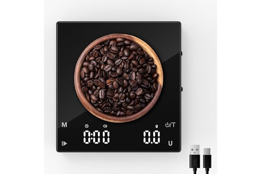 Rechargeable Mini Coffee Scales with Timer, Diyife 0.1g/2kg High Precision Electronic Digital Espresso Scale with HD LED Display, Portable Analytical Lab Balance for Labs, Jewellers, Gold, Food