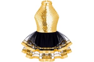 iEFiEL Abito da Pattinaggio Artistica Bambina Paillettes Tutu Vestito Danza Classica Ballerina Abito da Ballo Latino Costumi di Danza Jazz Danza Moderna Performance