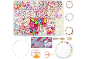 Ucradle Children DIY Art Set，Children DIY Beads for Jewellery Bracelet Necklaces String Making Kit, Friendship Bracelets Art Craft Kit for Girls Kids, 24 Colors
