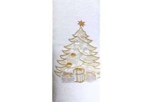 RICAMI FIORENTINI BALDI Idea Regalo Natale. Set 2 Asciugamani Viso + ospite, Spugna di Cotone 100% con Ricamo Natale. Made in Italy (Golden tree)