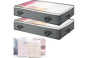 YAJIAYA 2PCS Underbed Storage Bags Foldable Large Under Bed Storage Box with 4 pcs Large Clothes Storage Bag,Under Bed Storage Bag with Reinforced Handle for Clothes Quilts Blankets Bedding 1