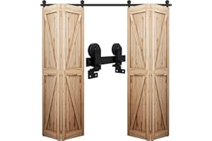 WOLFBIRD 213CM/7FT Bi-Folding Sliding Barn Door Hardware,Quietly Simple and Easy to Install for 4 Doors Hardware Kit, Applicable to Door Openings 182-192CM [T Style No Door ]