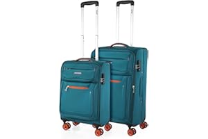 JASLEN - Set Valise Souples à 4 roulettes - Lot Valise Tissu à Roulette - Sets de Bagages pour soute Avion, Soldes sur Set de valises à roulettes. Verrouillage à Combinaison, Turquoise