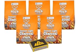 Perfectonish Restaurant Grade Charcoal for BBQ - 4 x1kg Instant Easy to Light Charcoal BBQ Bags for Grilling Portable Lumpwood Coal for Barbecue With Safet Match Box (Pack of 1)
