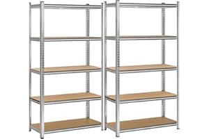 T-LOVENDO.ES Estantería Metálica Almacenaje 2X Unidades de Acero Galvanizado + 5 Baldas MDF, 180 x 90 x 40cm, Modular, Baldas Ajustables, trastero, Garaje