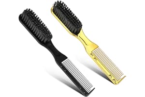 Yuanchu 2Pcs Barber Brushes with Barber Combs, Professional Anti Static Clipper Combs Barber Beard Brush for Men Flat Top Comb Hair Styling Brush Tool Barber Supplies Accessories(Gold+Black)