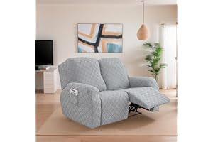 OKYUK Fodera per Poltrona Relax 2 Posti, Alta Elasticità e Antimacchia, Protezione da Animali e Bambini, Copertura Antiscivolo con Tasche, Estraibile e Lavabile (grigio chiaro, 2 posti)