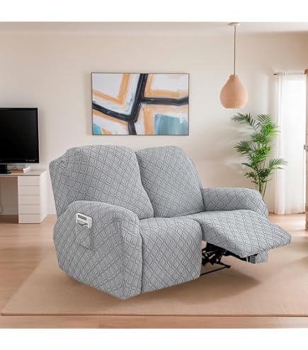 Housse Fauteuil Relax 1 Place Gris Foncé – Imperméable, Extensible Jacquard Feuilles Avec Poche Latérale