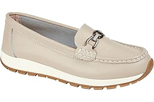 Jo & Joe Ladies Casual Slip-On Smooth Leather Comfort Sporty Wedge Loafer with Chain Trim Sizes 4-8