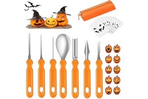 TELAOBAN Halloween Kürbis Schnitzset, 7 Stück DIY Halloween Kürbis Schnitzwerkzeug, Edelstahl Kürbis Schnitzwerkzeug mit 10 Carving Schablonen mit Tragetasche, für DIY Kürbis für Halloween Dekoration