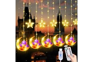 TDTOD Ramadan Lichterkette,120 LED Ramadan Licht Stern 3m Ramadan Eid Dekoration Muslim led beleuchtung Fenster Lichtervorhang mit Sterne Mond und Schloss Ramadan Deko Licht für Außen Innen USB 8 Modi