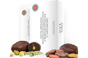 Kaicao Datteri Medjool Ripieni di Pistacchio e Cardamomo, Ricoperti di Cioccolato 100% Cacao Oko - Senza Zuccheri Aggiunti - Snack Salutare - Confezione da 8 Datteri